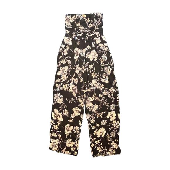 Anthropologie Band of Gypsies Medium whimsygoth black floral strapless jumpsuit - Picture 6 of 10